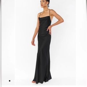 MuMu Tuscany Maxi Slip Dress ~ Black Luxe Satin